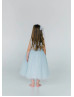 Blue Pearls Tulle Cute Flower Girl Dress